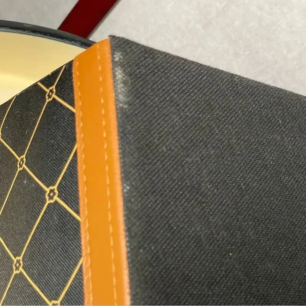 Elegant Black Fabric Storage Bin w/Brown Faux Leather Accents & Monogram Print